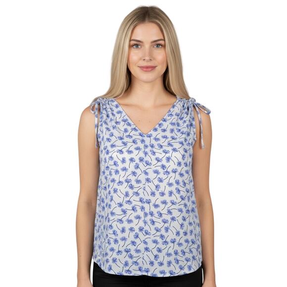 Papermoon Women’s Sleeveless V-Neck Floral Tank Top Blue White NWT Size XL - Picture 1 of 7